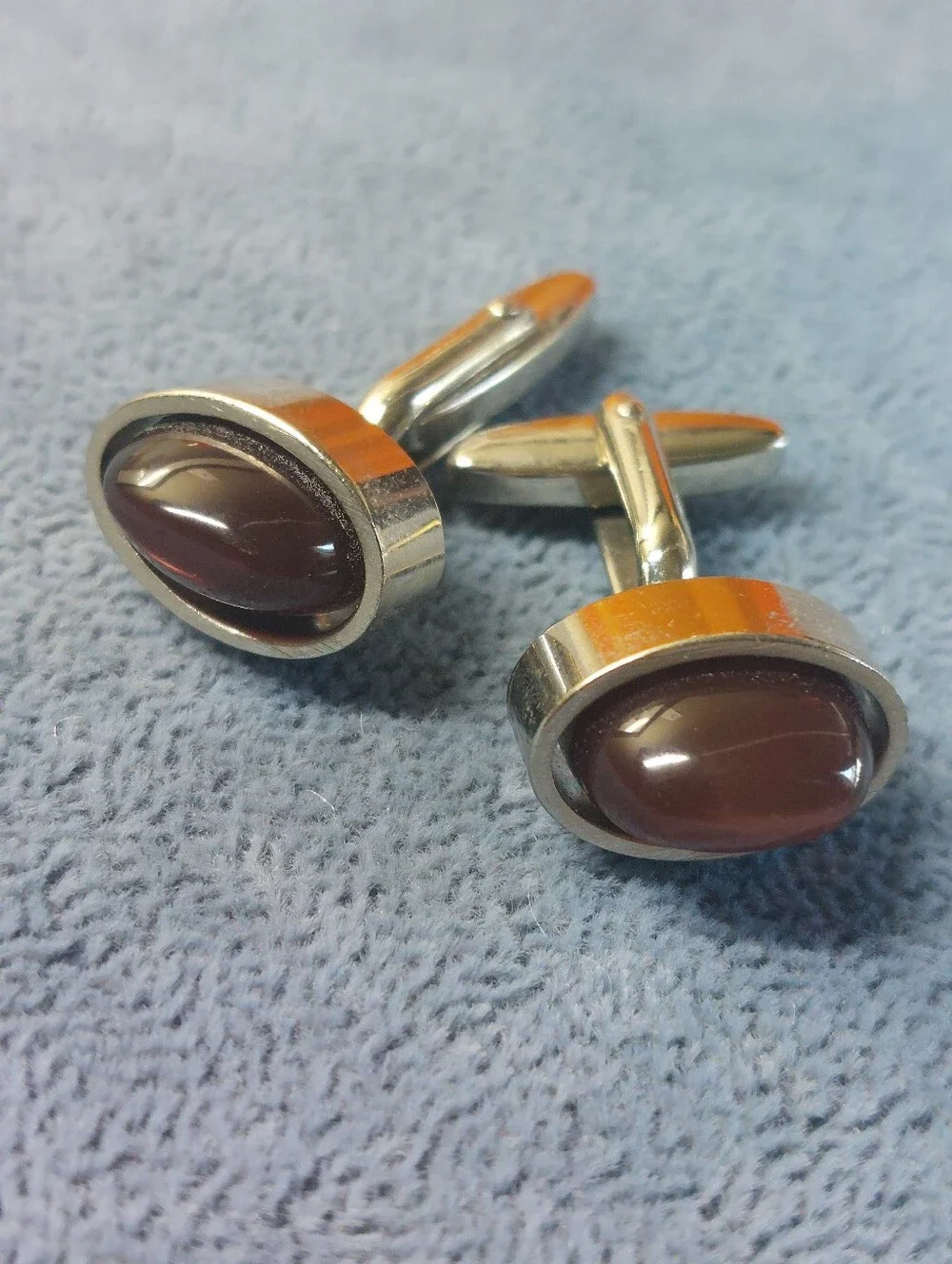 Vintage Estate Silvertone Mens Cufflinks Cabochon Abalone Onyx Style, Lot of 3